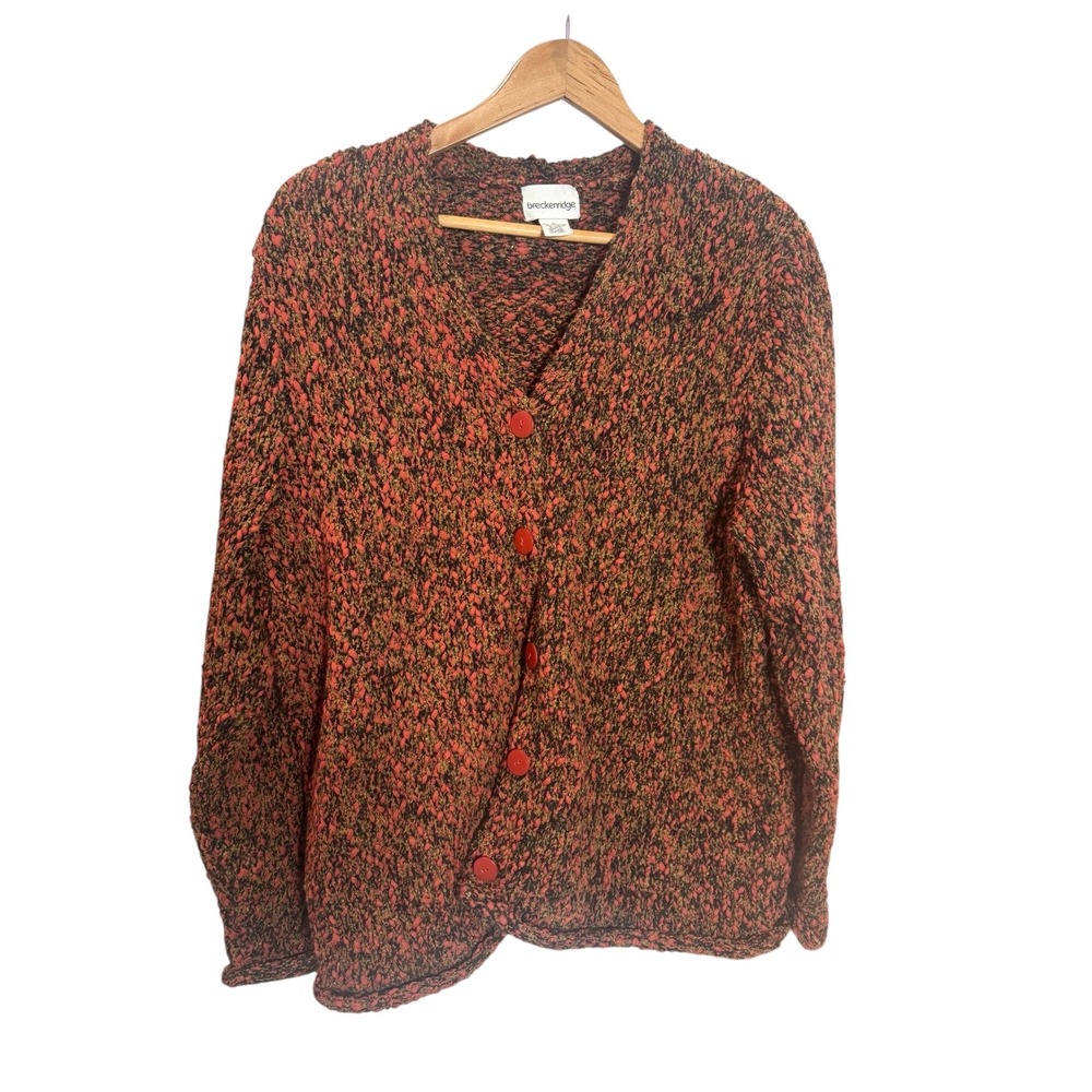 VTG Breckenridge Womens Multi Color Speckled Knit Cardigan Sweater XL GrannyCore
